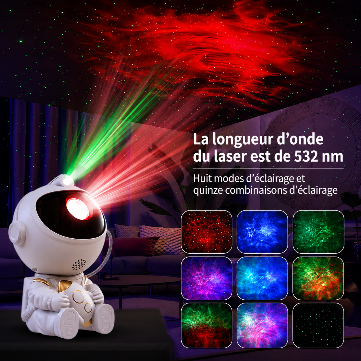 Projecteur Étoiles Astronaute — Veilleuse Galaxy 360° avec Télécommande
