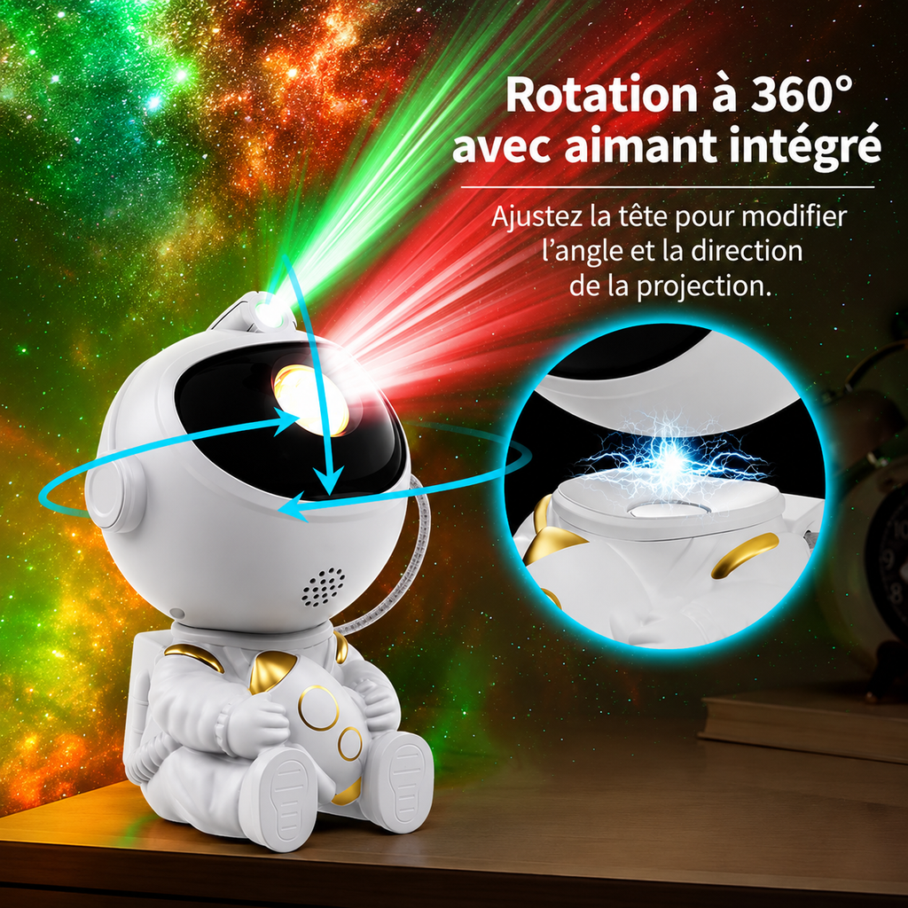 Projecteur Étoiles Astronaute — Veilleuse Galaxy 360° avec Télécommande